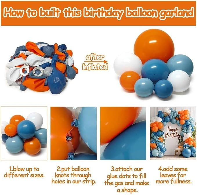 Dusty Blue Orange Fall Balloon Arch Garland Kit 91Pcs Double Stuffed | Burnt - Image 4