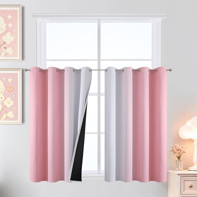 Pink and Greyish White Ombre Blackout Curtains 36 Inch Long by ESTELARTEXTILER