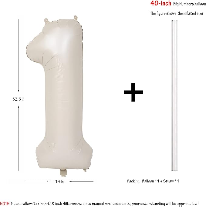 40 In Cream white Number Balloons Helium Foil Mylar Balloon Digital 1 | - Image 2