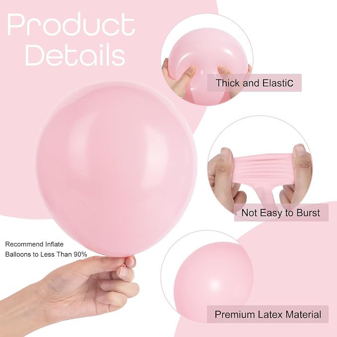 Ouddy Party 129Pcs Pink Balloons Different Sizes 18 12 10 5 Inch | 6Pcs 18” - Image 3