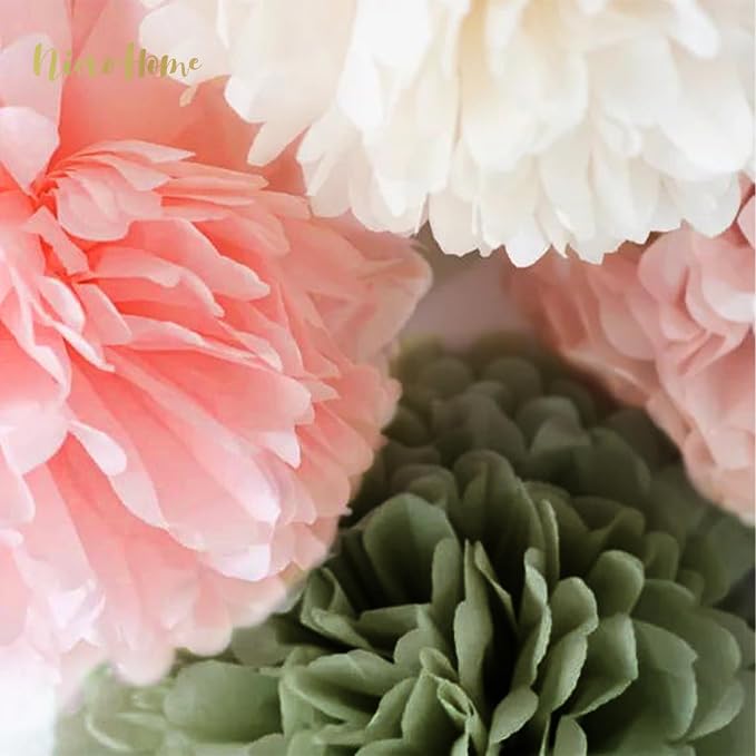 NICROHOME EUR 27 PCS Pink Green Tissue Paper Decorations - Image 6