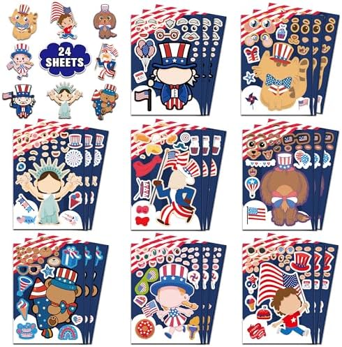 4th of July Outfits for Women - 24Pcs Patriotic Stickers, Make-a-face Stickers,Fourth of July Decorations Accessories Party Favors Supplies for Memorial Day Classroom DIY Crafts Party Decorations by HSHFAMIIY
