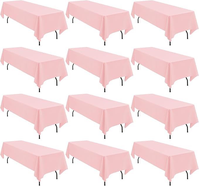 12 Pack 60 x 102 Inch Rectangle Tablecloth Pink Polyester Tablecloth for 6 Feet Rectangle Tables,Washable Fabric Table Cloth for Wedding Dining Table Buffet Parties Camping