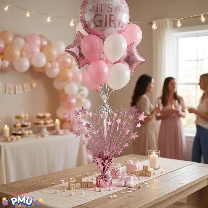 PMU 6 Pack Bursting Star Metallic Foil Spray Centerpiece- Baby Pink Balloon - Image 8