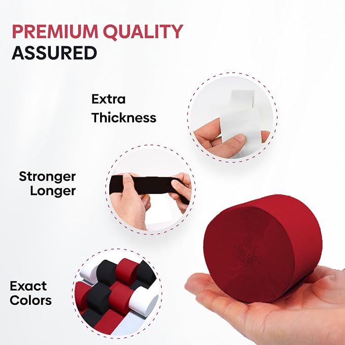 8 Red Black White Streamers, 656ft Pack of Crepe Paper Party Decorations | Each - Image 4