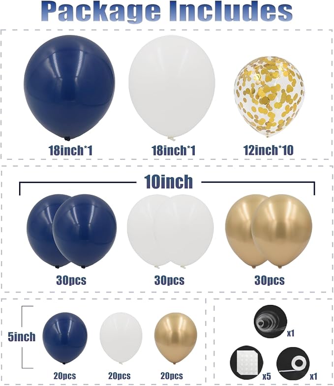 Navy Blue and Gold Balloons Arch Kit - Image 2
