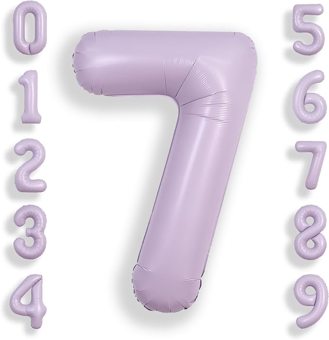 SUWEN 40 Inch Light Purple Lavender Big 7 Balloon Number Foil Helium 0-9 | 7th by SUWEN