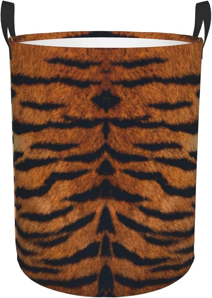 Tiger Animal Texture Round Laundry Hamper Storage Basket Toys Clothes Organizer by Gbuzozie