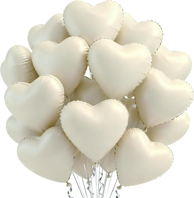 TONIFUL 30 Pcs Cream White Heart Balloons 18 Inch Heart Shape Foil Balloon | by TONIFUL