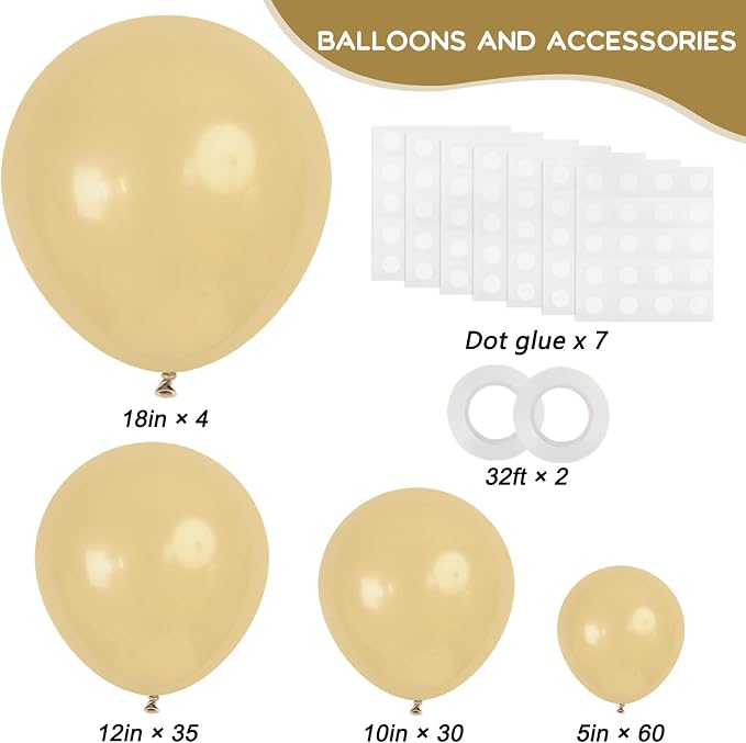 RUBFAC 129pcs Light Brown Balloons Different Sizes 18 12 10 5 Inch Latex Tan - Image 2