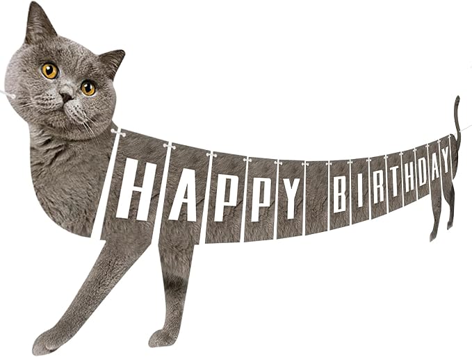 Cat Happy Birthday Banner Grey Cats Theme Party Decorations Cat Banner Bunting by Adecortalk