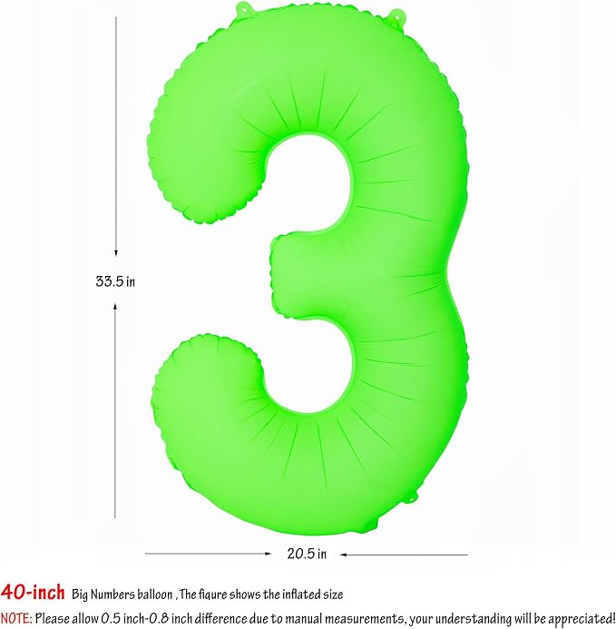 Green Birthday Number 3 Balloon 40 inch Fluorescent Green Number 3 | Helium - Image 2