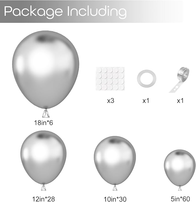 Ouddy Party 129Pcs Metallic Silver Balloons Different Sizes 18 12 10 5 Inch - Image 3