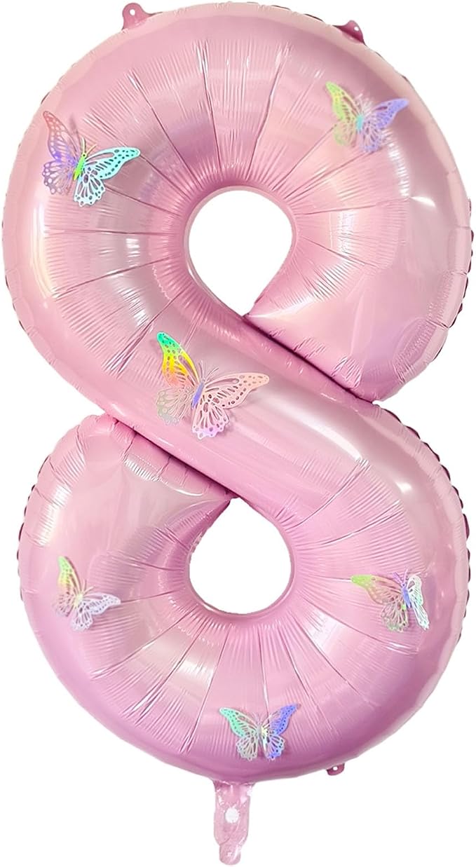 40 Inch Number Balloon Pink Large Mylar Foil Pink Number Balloons and Butterfly by GLASNES