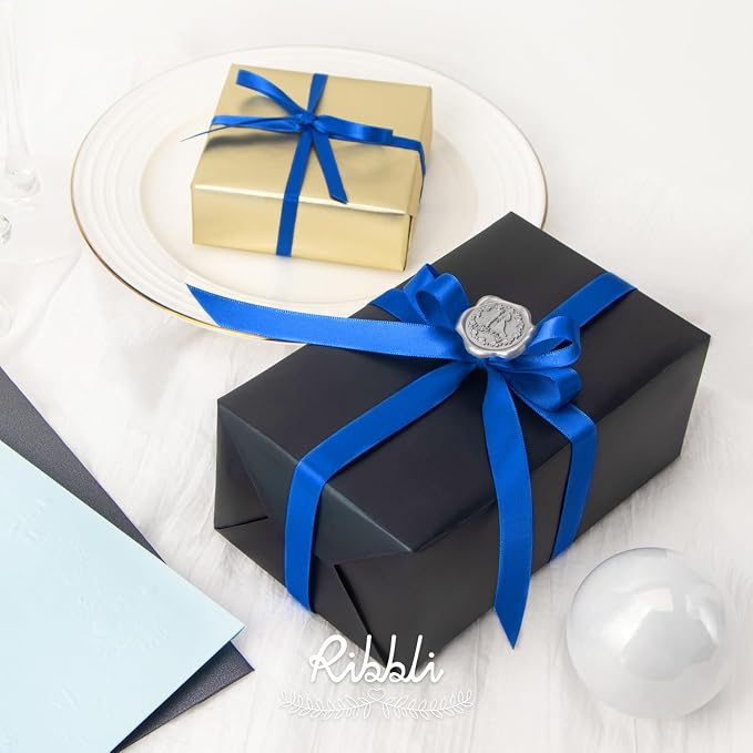 Ribbli Royal Blue Satin Ribbon, Double Faced Satin 1/4 inch x Continuous 50 - Image 3