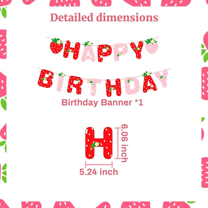 MEETINGU Strawberry Happy Birthday Banner - Image 2