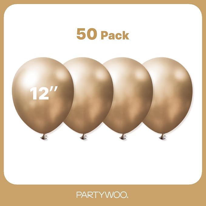 PartyWoo Metallic Gold Balloons 50pcs Chrome Gold Color 12 Inch | Balloons - Image 7