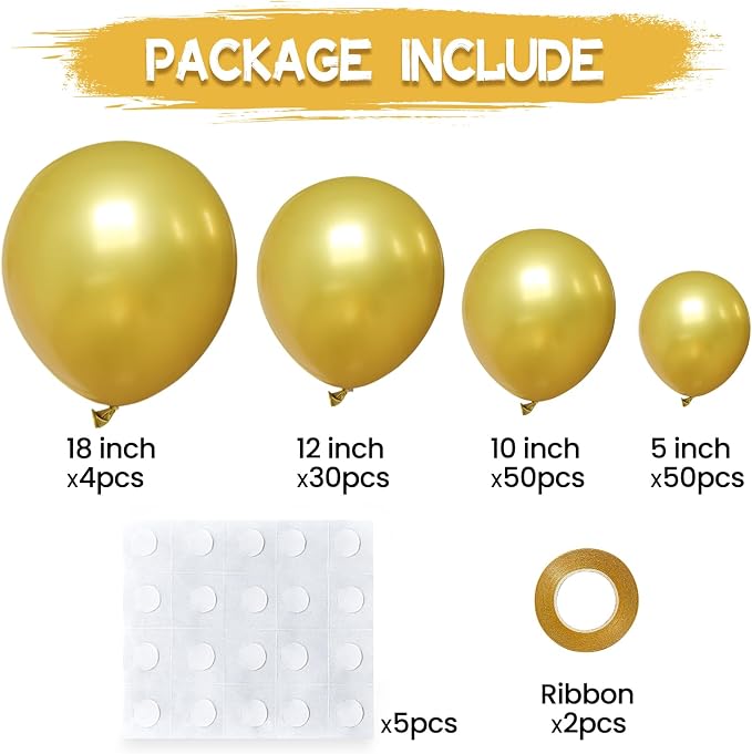 134Pcs Metallic Gold Balloons Different Sizes 5 10 12 18 Inch Chrome Gold Latex - Image 2