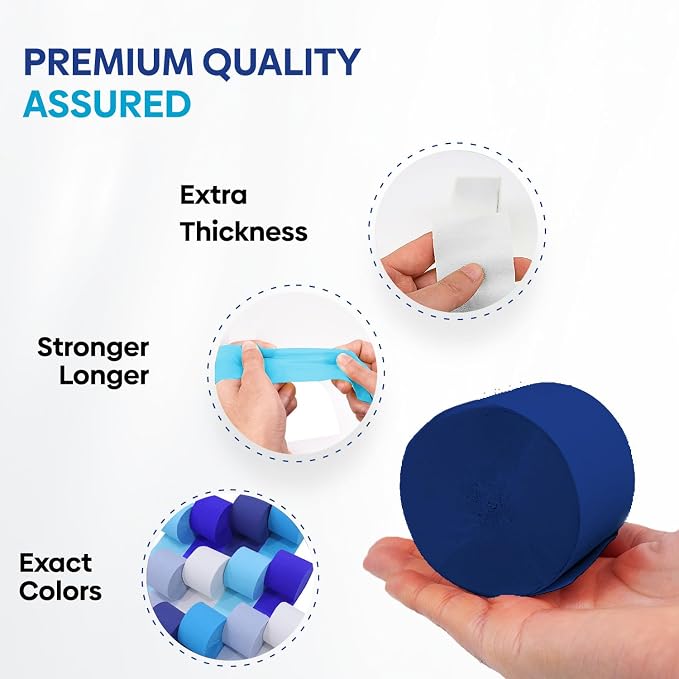 12 Blue White Streamers, 984ft Pack of Crepe Paper Party Decorations | Each - Image 4