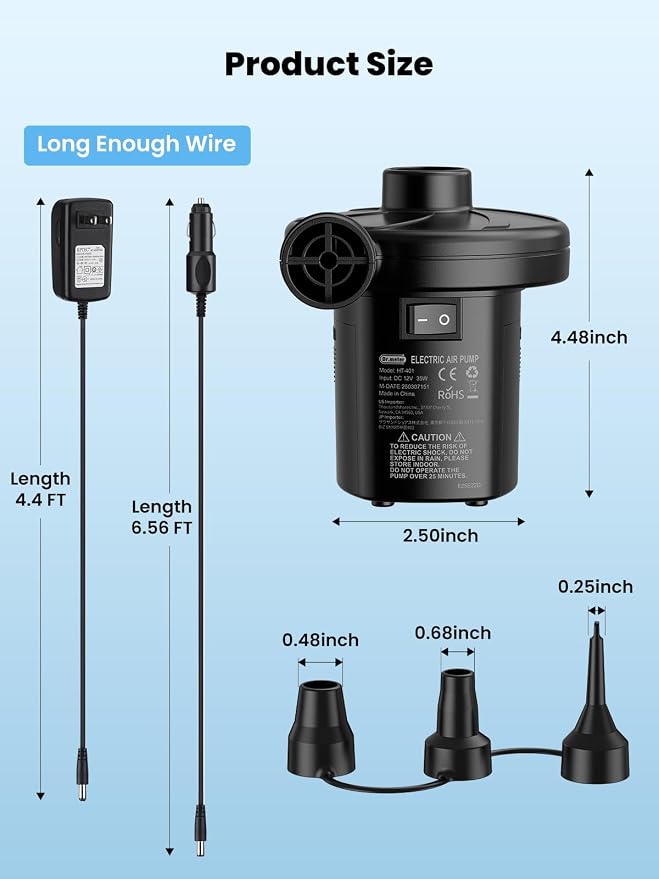 Dr.meter 3 Ways Powered Air Mattress Pump Electric Air Pump - Image 6