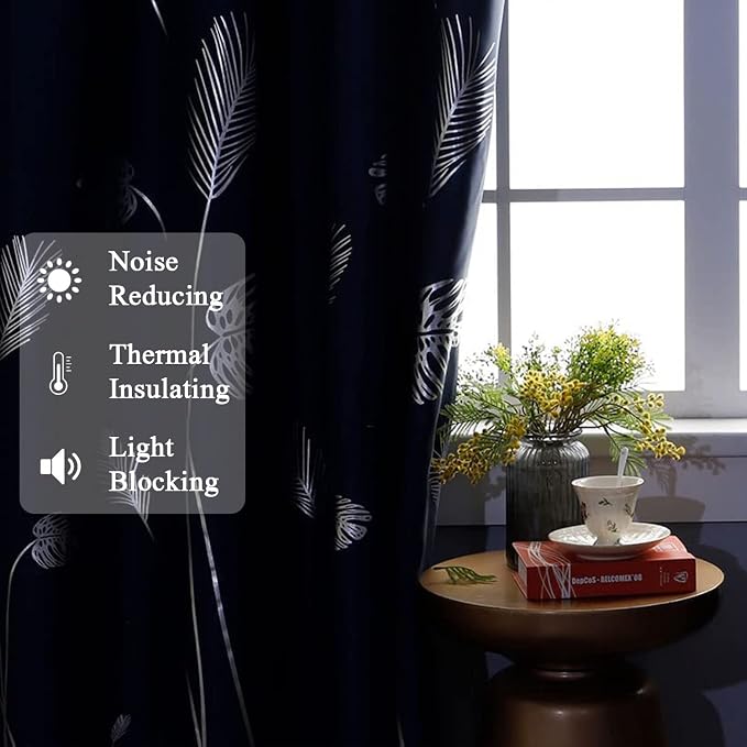 Blackout Curtain for Patio Door 80W x 84L Inch Long Silver Palm Tree Pattern - Image 6