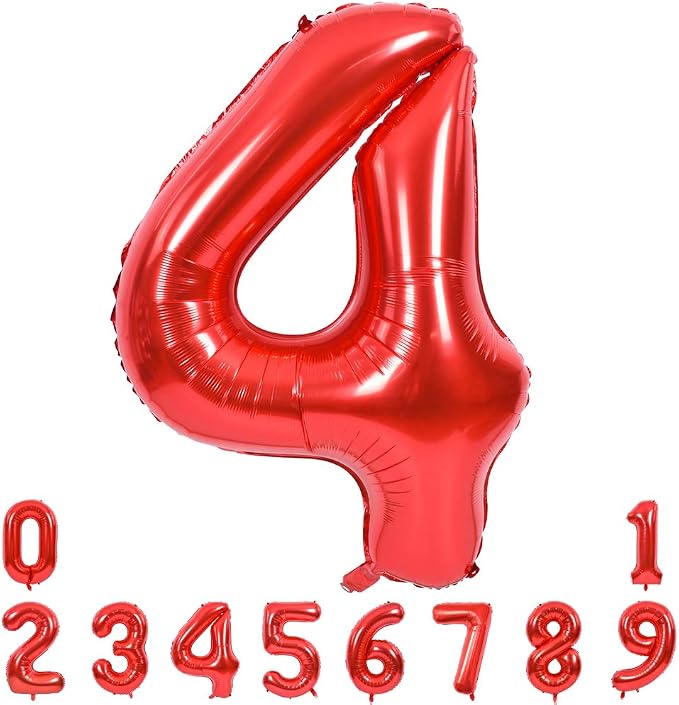 TONIFUL 40 Inch Red Number 4 Balloons Large Foil 4th Birthday Decorations | Red by TONIFUL