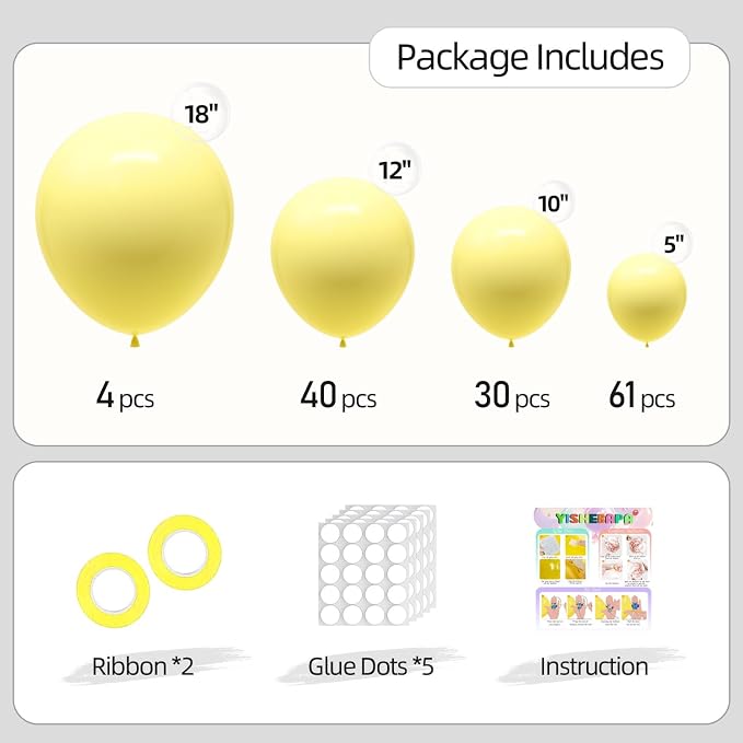Pastel Yellow Balloons Different Sizes 135pcs 18 12 10 5 Inch Light Yellow - Image 2