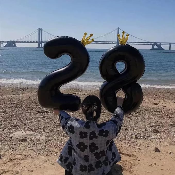 Black Number 2 Balloon with Crown, 40 inch Black Number Balloon 2nd Birthday - Image 5