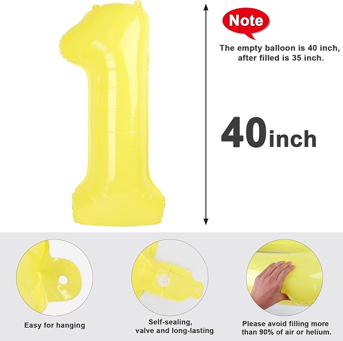 1 Balloon Numbers Birthday Decorations, 40In Yellow Balloons - Image 5