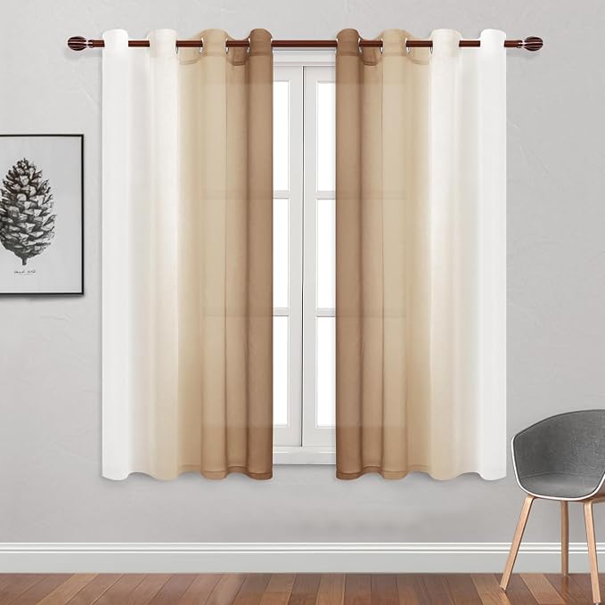 DWCN Taupe Faux Linen Ombre Sheer Curtains - Image 2