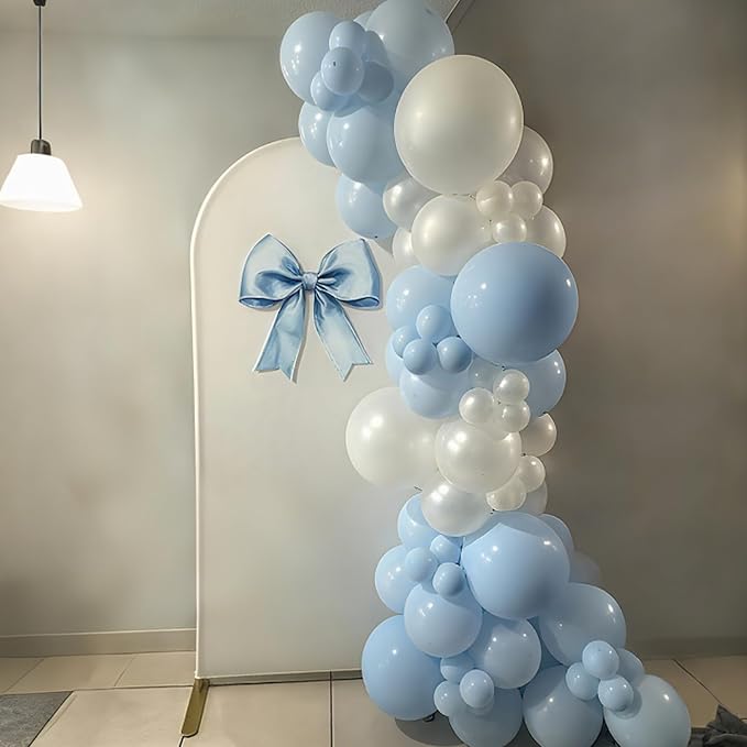 Pastel Blue White Balloons Garland Arch Kit, Light Baby Blue Clear Balloon - Image 8