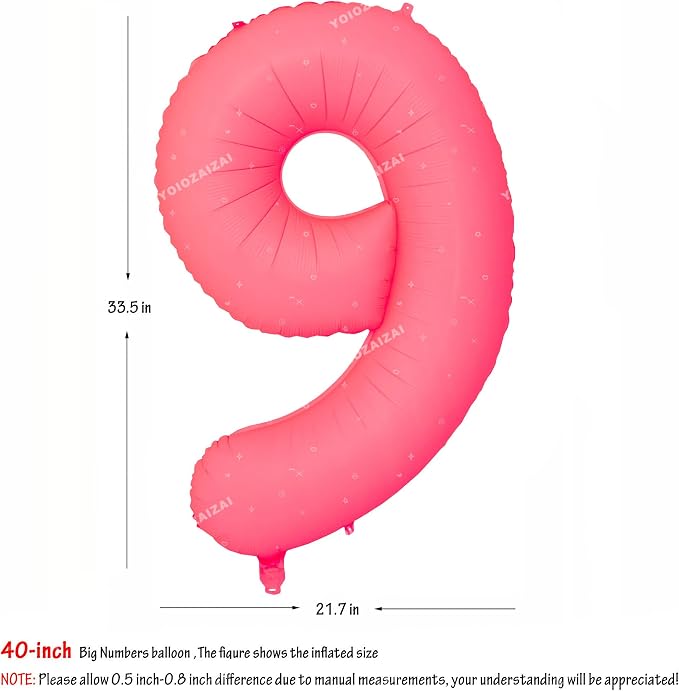 40 IN Fluorescent Red Number 9 Balloon Neon Red digital 9 Foil Balloon | - Image 2