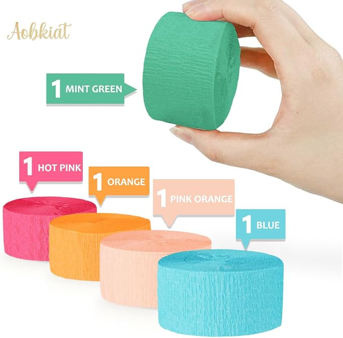 AOBKIAT 5 Rolls Rainbow Streamers Crepe Paper, Candyland Party Decorations | - Image 6