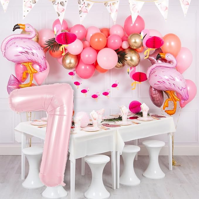 TONIFUL 40 Inch Pastel Pink Number 7 Balloons Large Foil 7th Birthday Decor | - Image 3