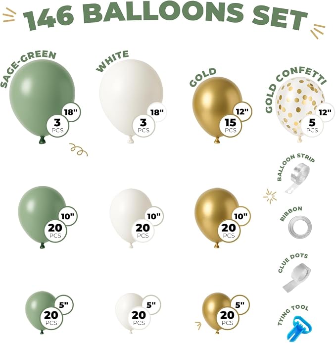 Vellax 146-Pc Balloon Garland Arch Kit, Sage Green - Image 2