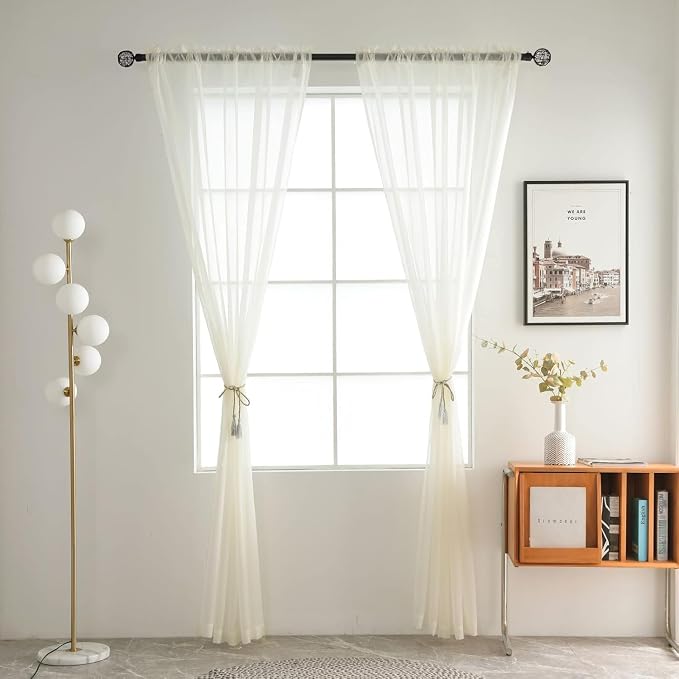 SpaceDresser Ivory Sheer Curtains 4 Panels Rod Pocket Semi-Sheer Curtain 63 - Image 3