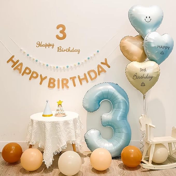 40 Inch Matte Blue 3 Number Balloons Light Blue Number 3 Foil Balloon Mylar - Image 5