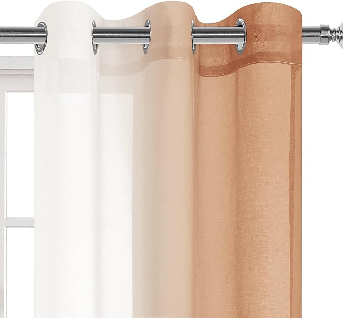 DWCN Autumn Faux Linen Ombre Sheer Curtains - Image 3