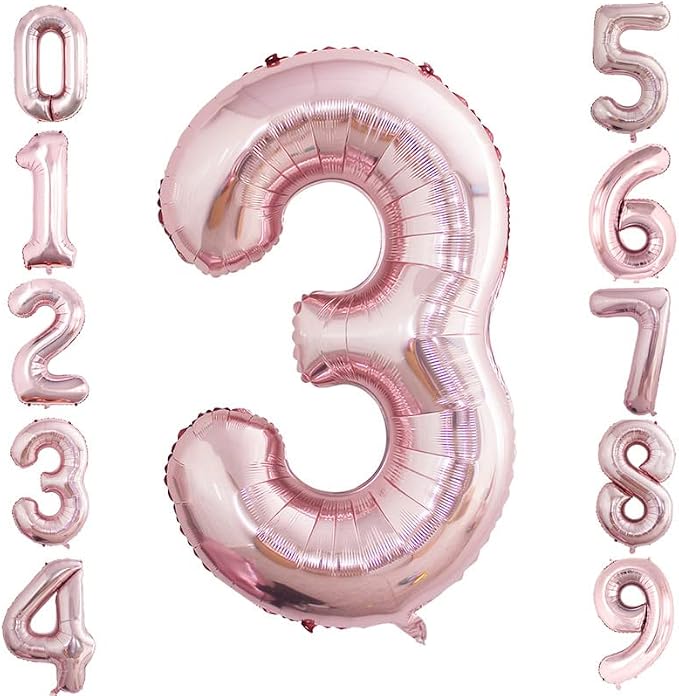 2 Pcs 42 Inch Rose Gold Foil Balloons Number 3, Huge Number Balloons by GOER