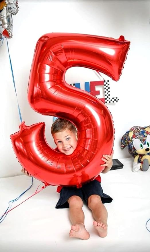 Red Number 5 Balloon 40 inch, Balloon numbers party supplies, deco photo shoot - Image 4