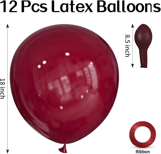 18 Inch Burgundy Balloons 12 Pack Big Thick Latex Dark Ruby Large Retro Wine - Image 2
