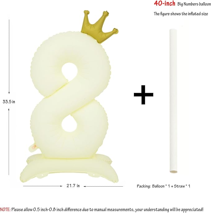 Standing White Crown Number 8 Balloon 40In Retro White Crown 8 Balloon | - Image 2