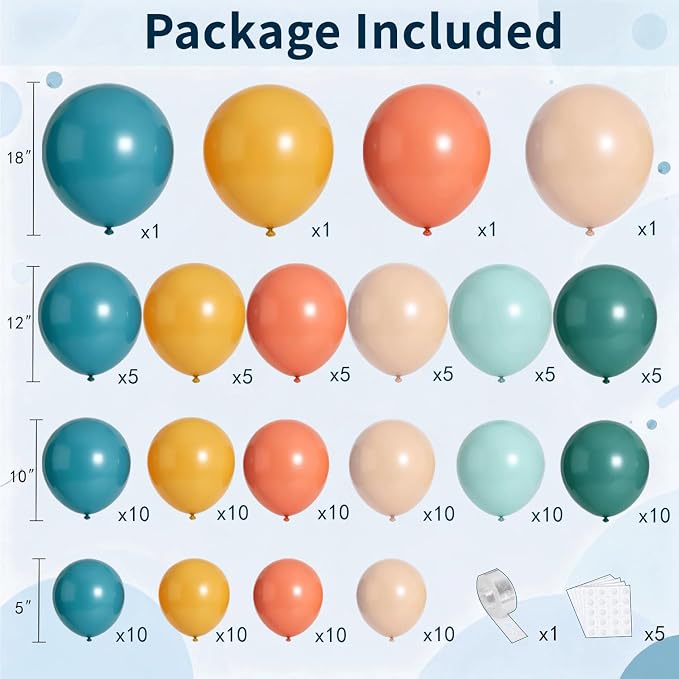 Boho Rainbow Retro Colorful Balloon Arch Kit, Party Decor | Teal Blue, - Image 2