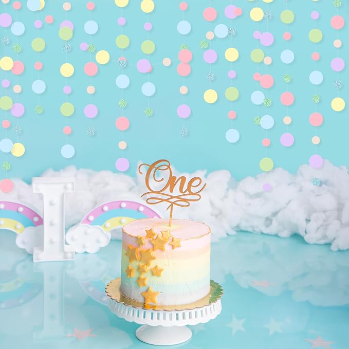 Outus 5 Pieces Colorful Circle Garland Banner Hanging Paper Dot Decorations - Image 6