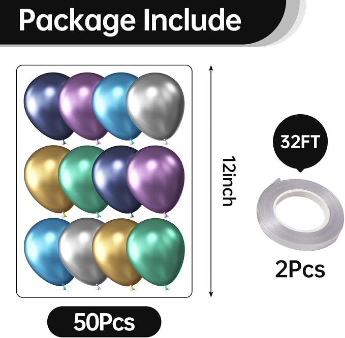 12 Inch Metallic Multicolor Balloons, Baby Shower, Graduate Party Decorations - Image 2