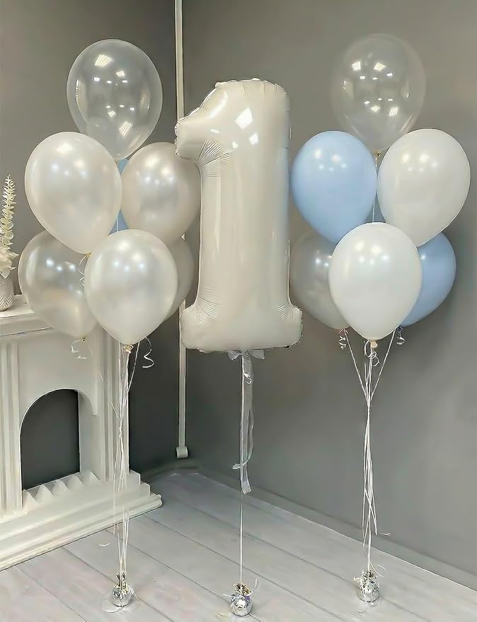 Light Blue and White Balloons, Photo Backdrop | 50PCS 12 Inch Blue and White - Image 5