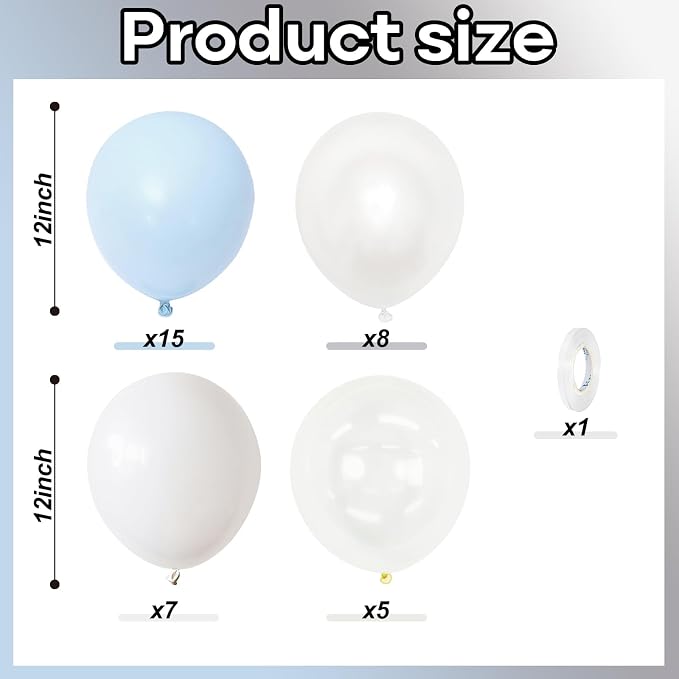 Pastel Blue and White Balloons, 12 Inch 35PCS Light Baby Blue Pearl White - Image 2