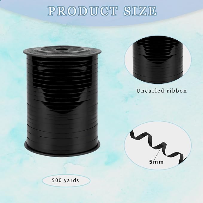 500 Yard Bright Black Curling Ribbon, 1/5" Ribbon Curling - Image 2