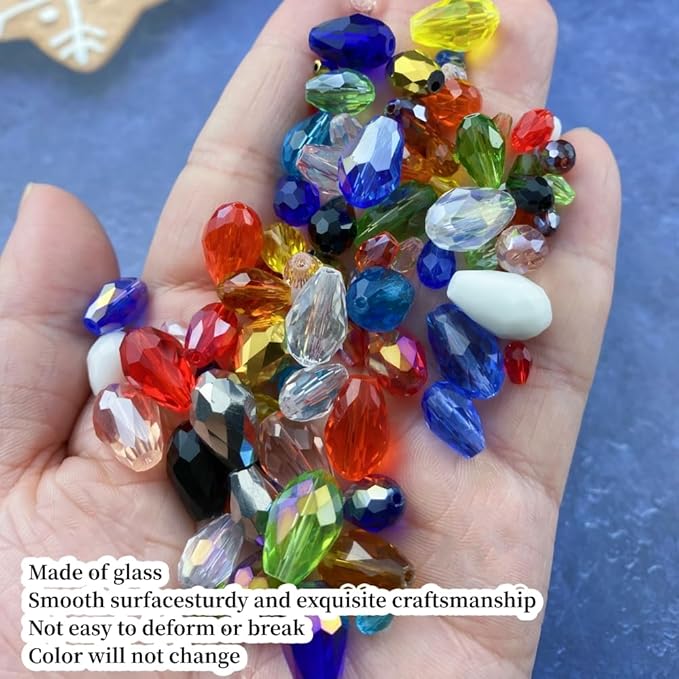 100pcs 8x12mm Teardrop Crystal Glass Beads Vertical Hole Faceted Glass Teardrop Spacer Beads for Bracelets Necklace Earring DIY Jewelry Making Craft(Silver)