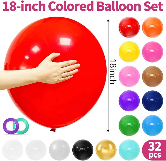 32Pcs Big Balloons 18 Inch Assorted Colors, Round Large Latex Party Balloons - Image 3